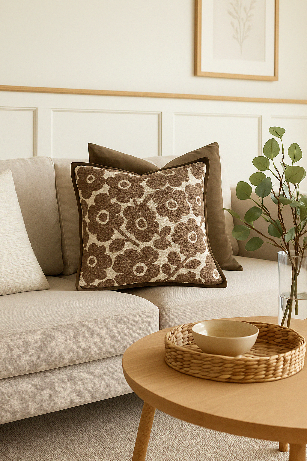 Velvet Luxe Floral Cushion Cover - Beige