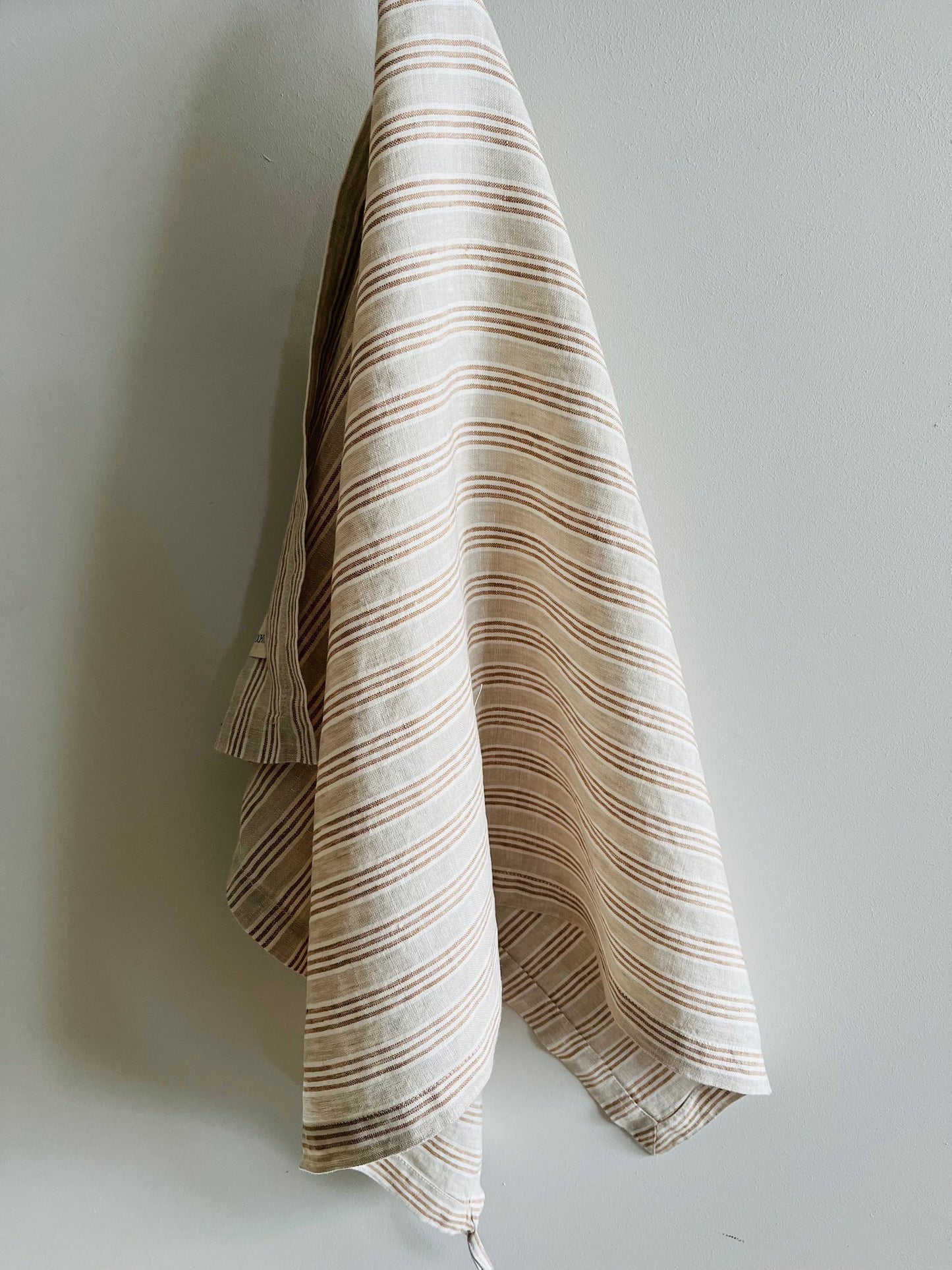 Pure French Linen Tea Towel - Biscuit Stripe