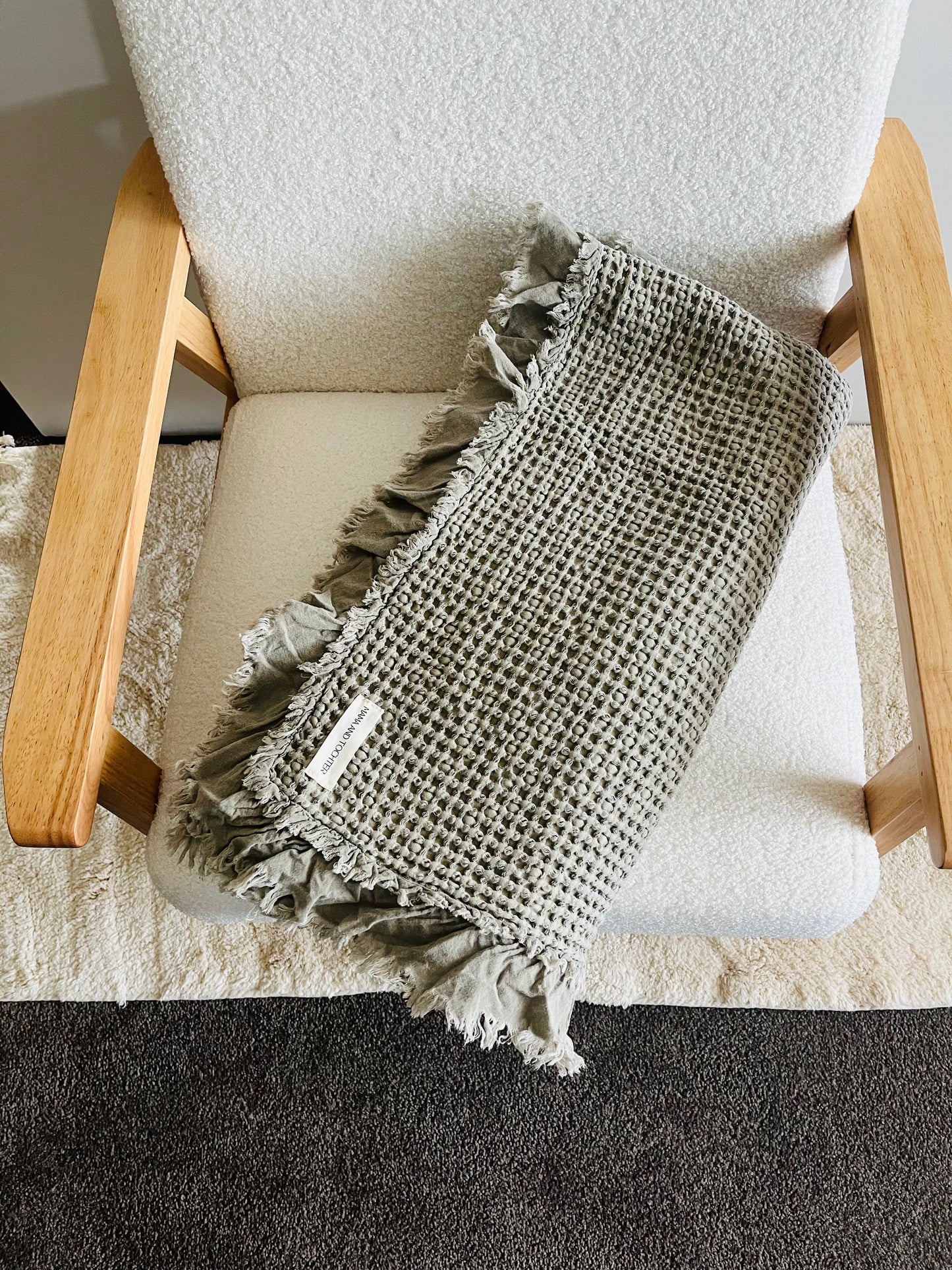 Organic Cotton Rustic Waffle Throw Blanket - Khaki