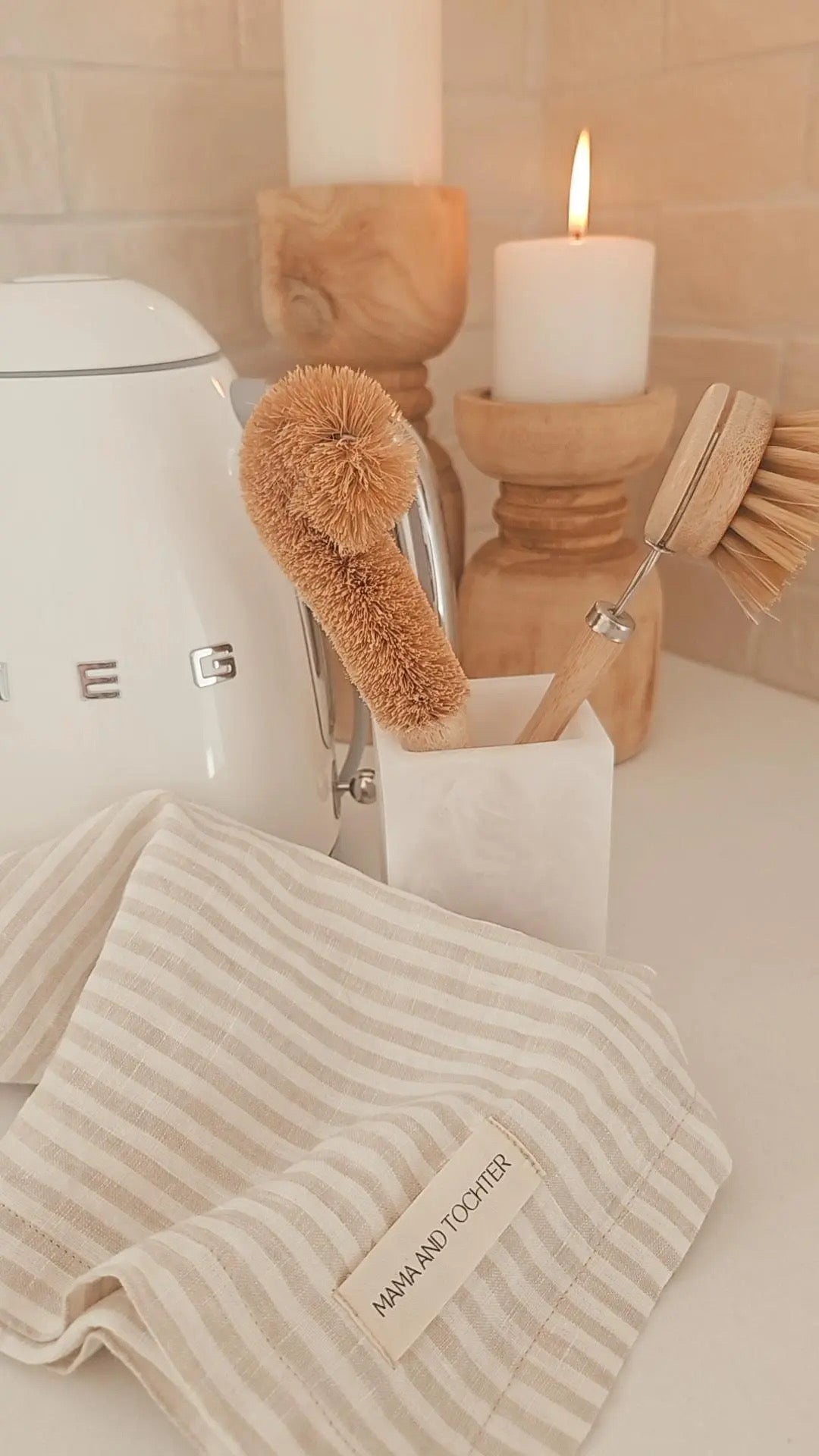 Pure French Linen Tea Towel - Nature Stripes