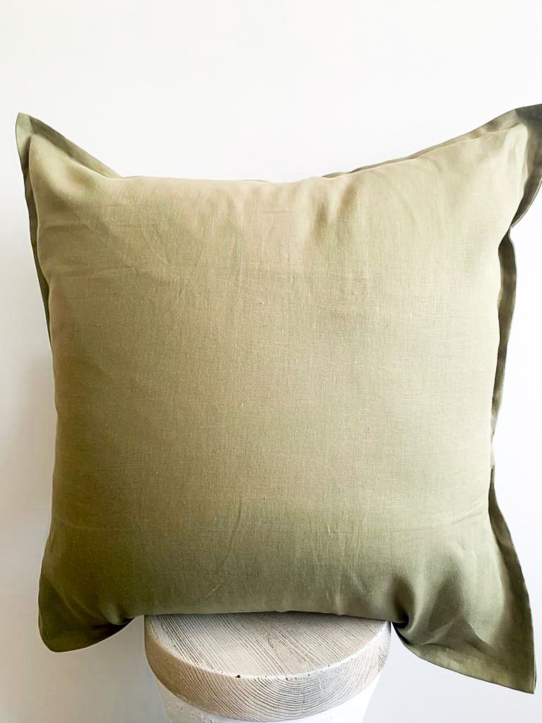 Pure French Linen Euro Cushion Cover - Olive