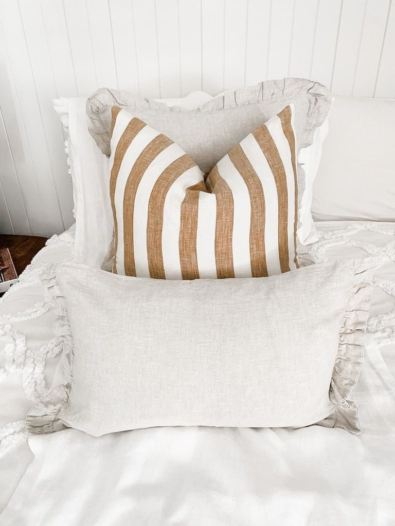 Pure Linen Cushion Cover - Toffee Wide Stripe