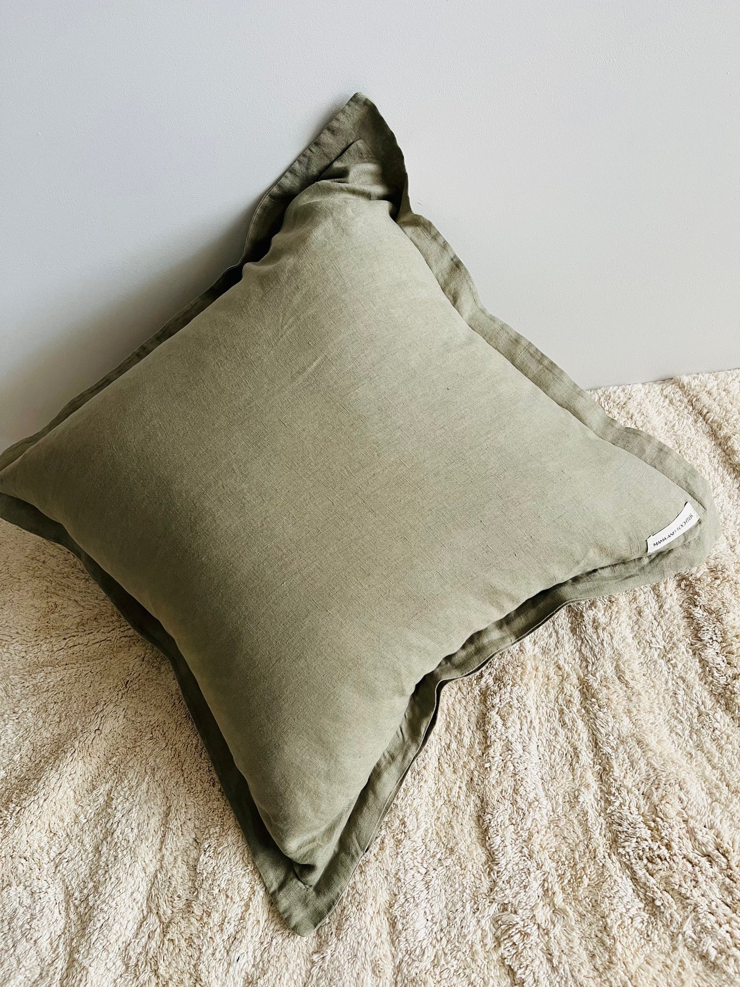Pure French Linen Cushion Cover with Flange Detail - Army Green