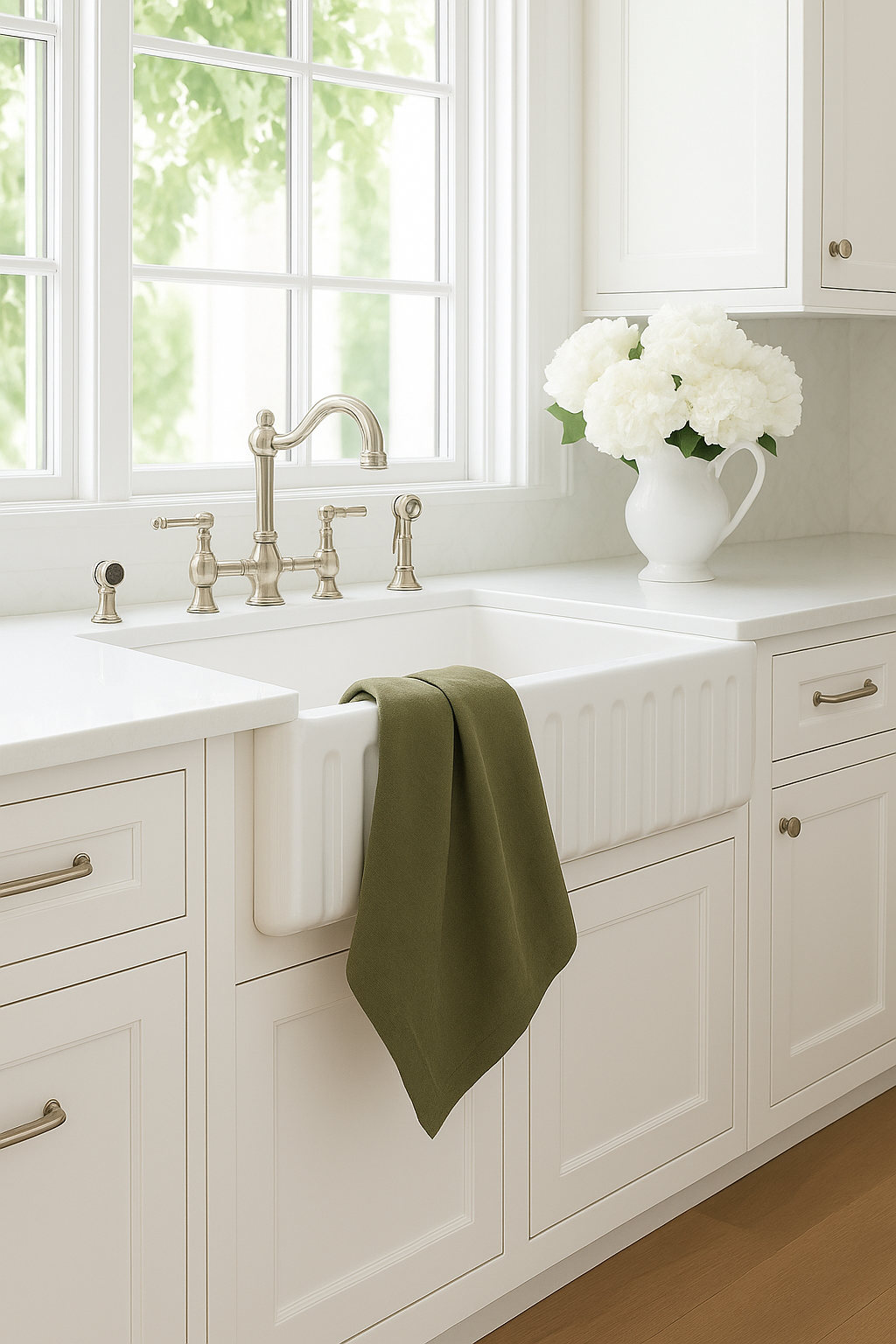 Pure French Linen Tea Towel - Army Green