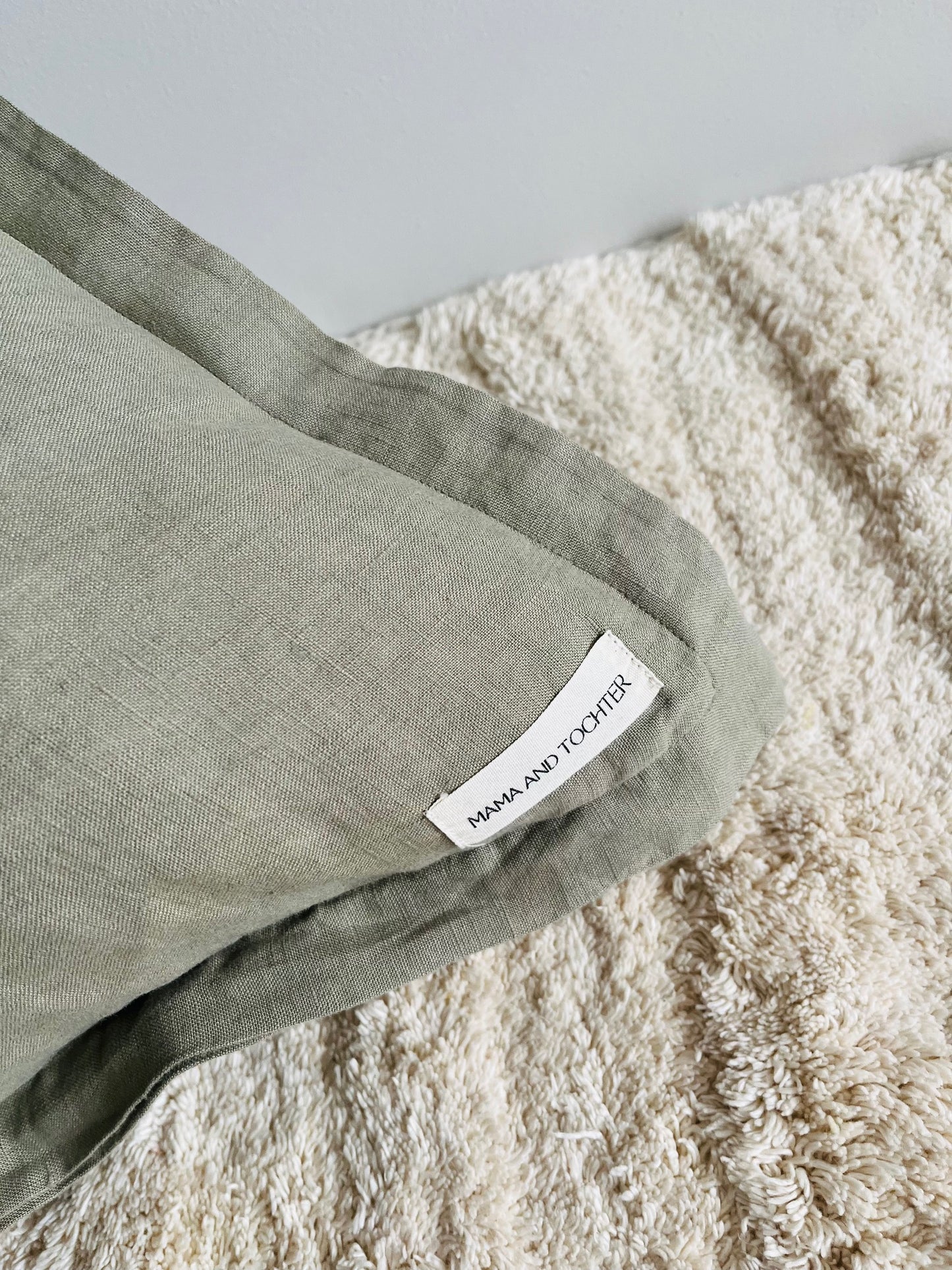 Pure French Linen Cushion Cover with Flange Detail - Army Green