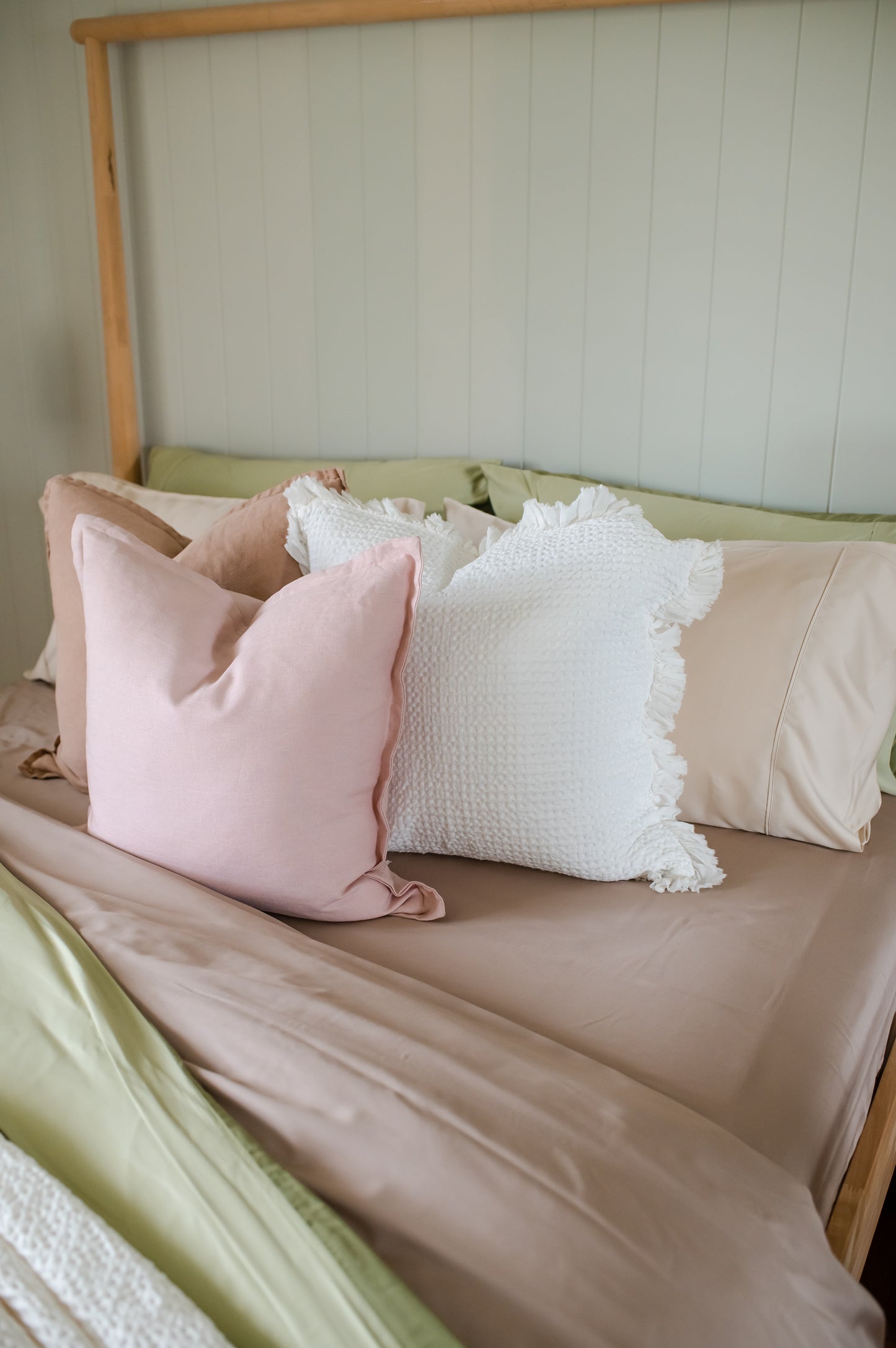 Organic Cotton Waffle Ruffle Cushion Cover - White - 2.5cm Frayed Ruffle