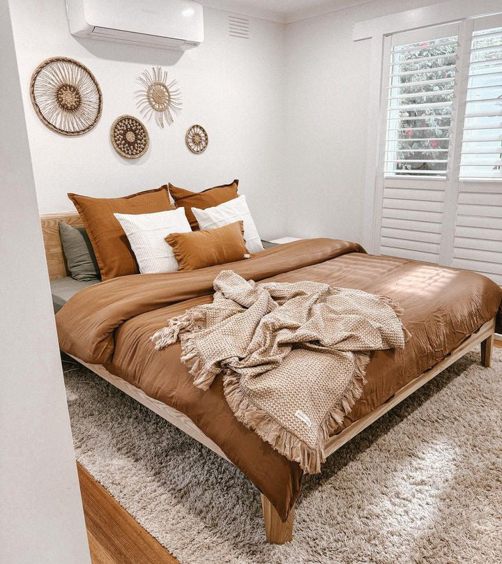 Organic Cotton Rustic Waffle Throw Blanket - Light Rust - King Size