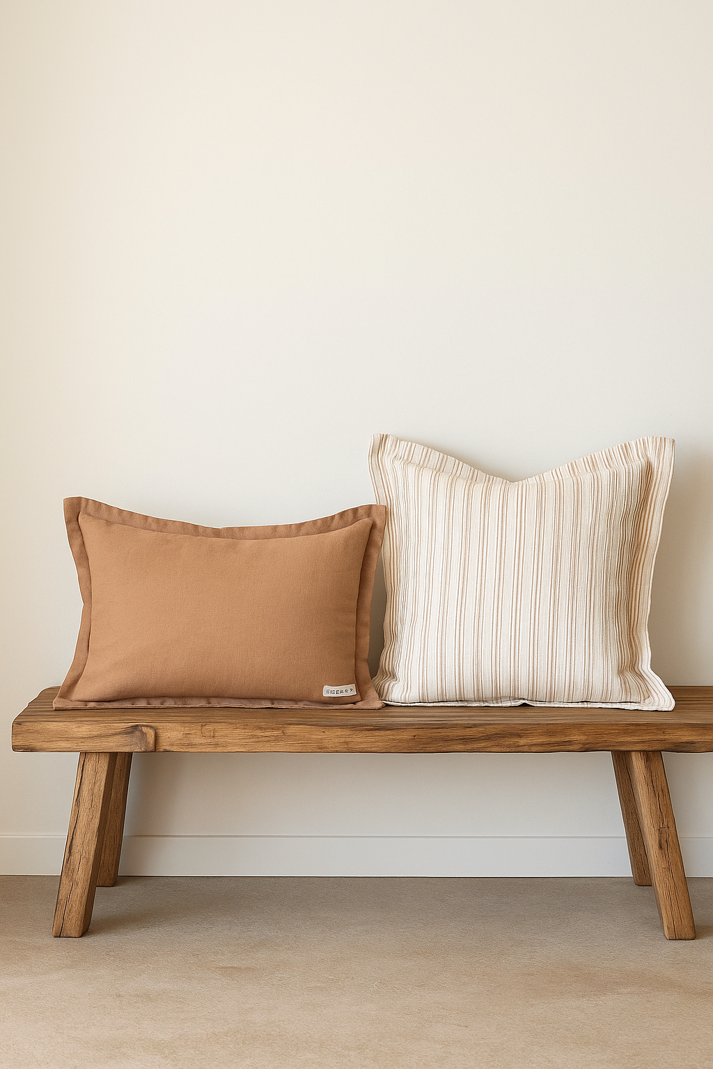Pure French Linen Cushion Cover with Flange Detail - Biscuit Stripe