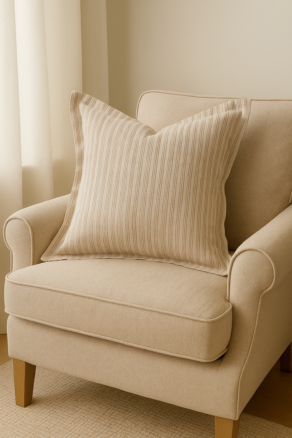Pure French Linen Cushion Cover with Flange Detail - Biscuit Stripe