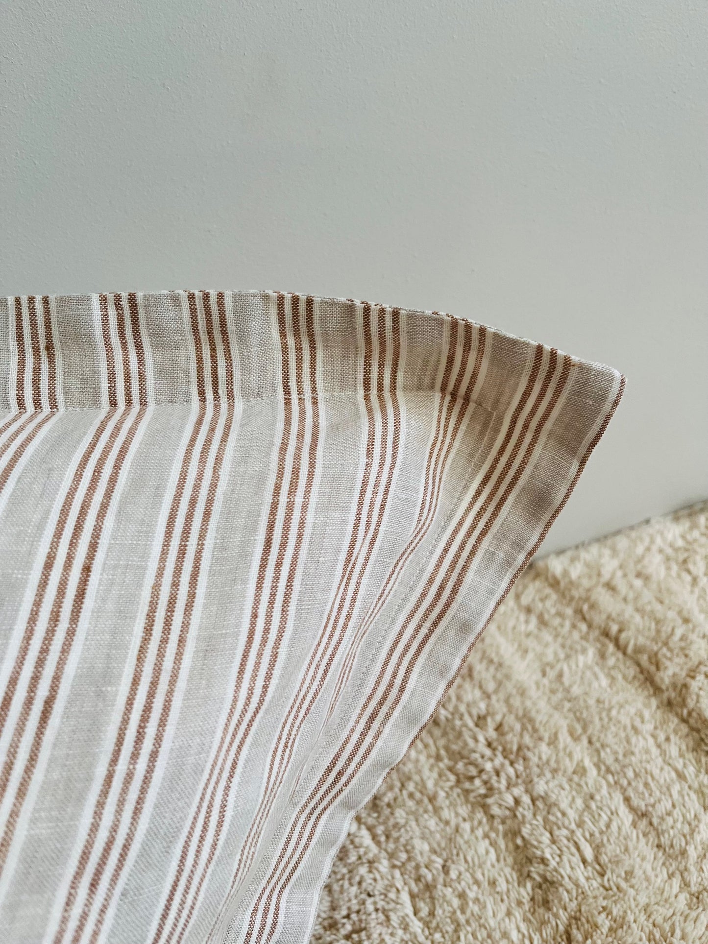 Pure French Linen Cushion Cover with Flange Detail - Biscuit Stripe