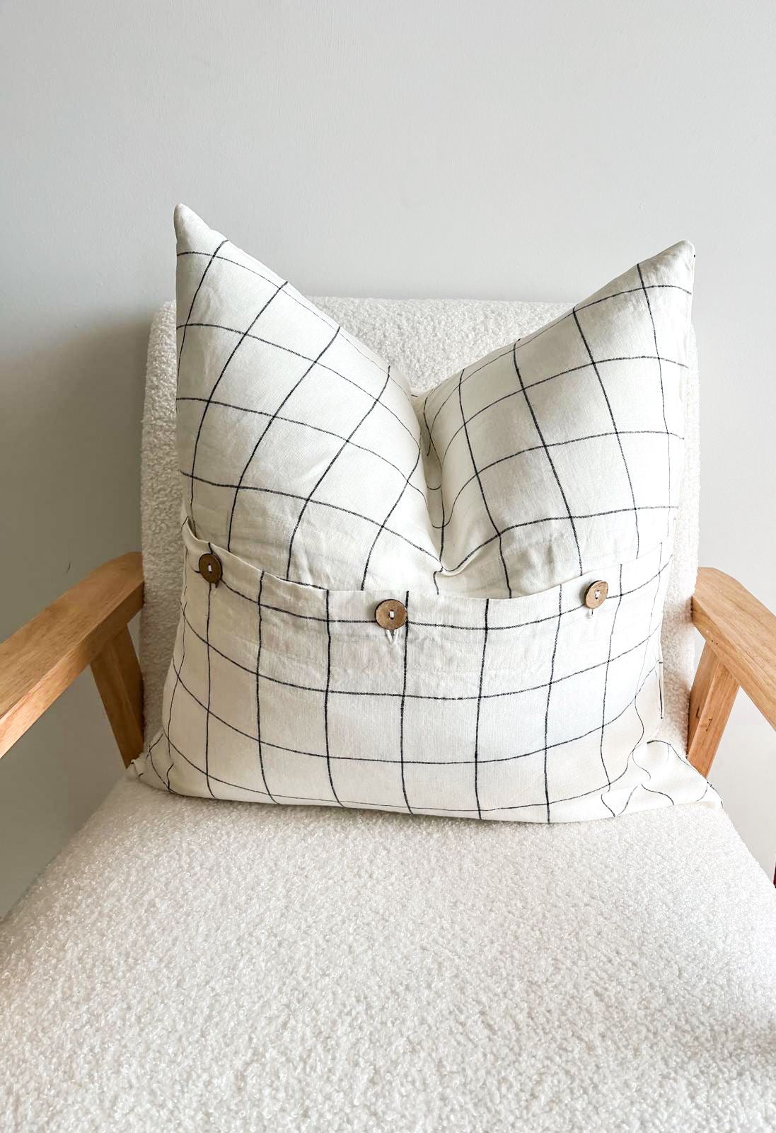 Pure French Linen Cushion Cover - Black Grids