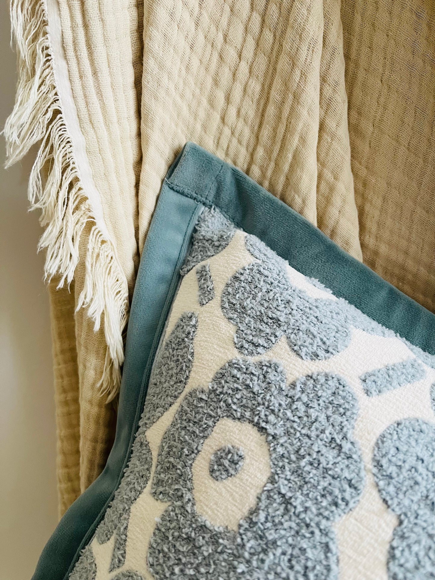Velvet Luxe Floral Cushion Cover - Blue
