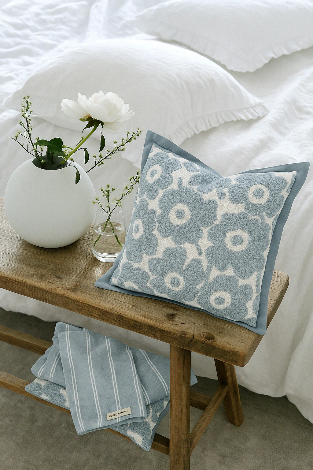 Velvet Luxe Floral Cushion Cover - Blue