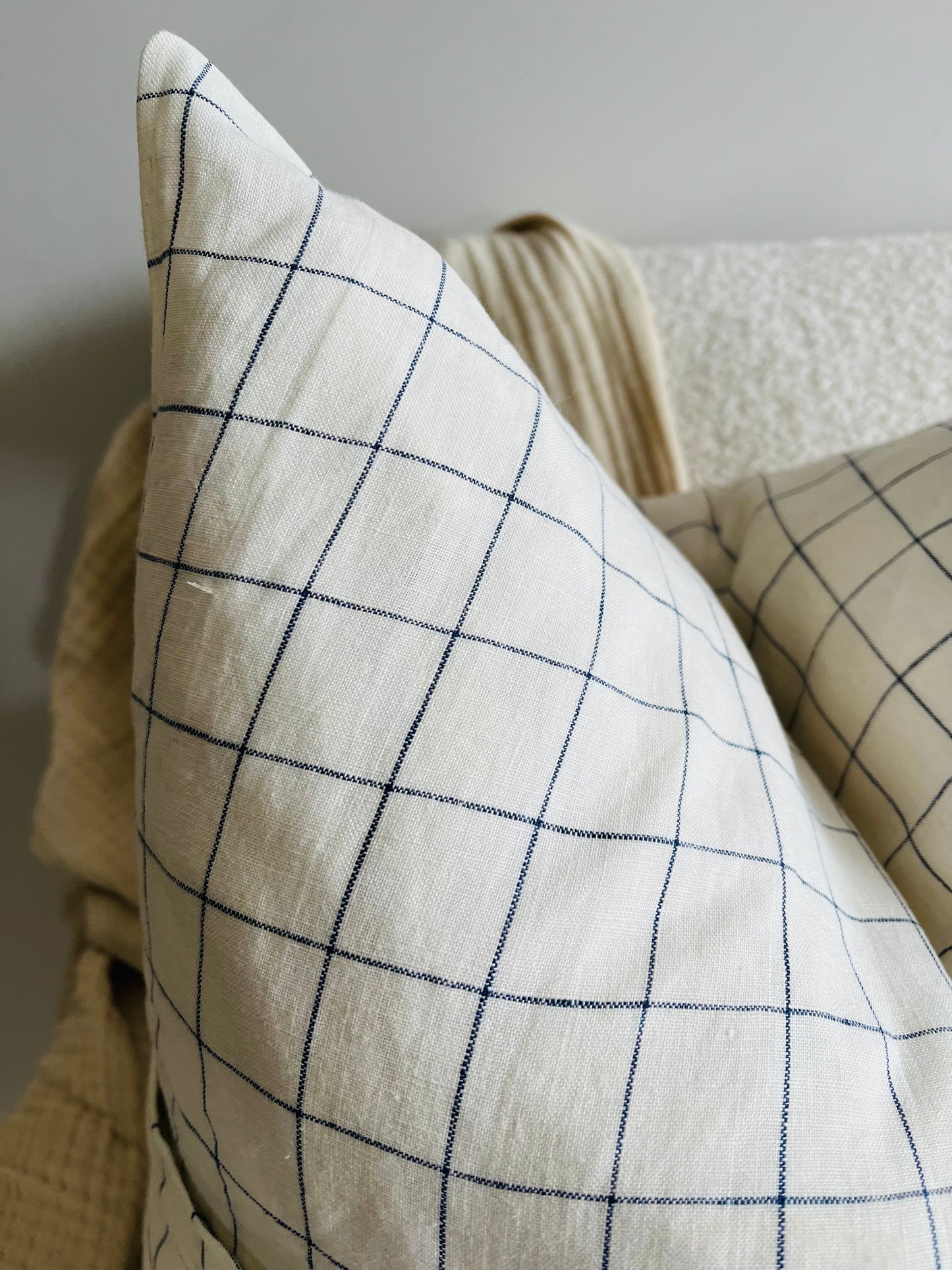 Pure French Linen Cushion Cover - Blue Grids - 20% OFF WHILE STOCKS LAST