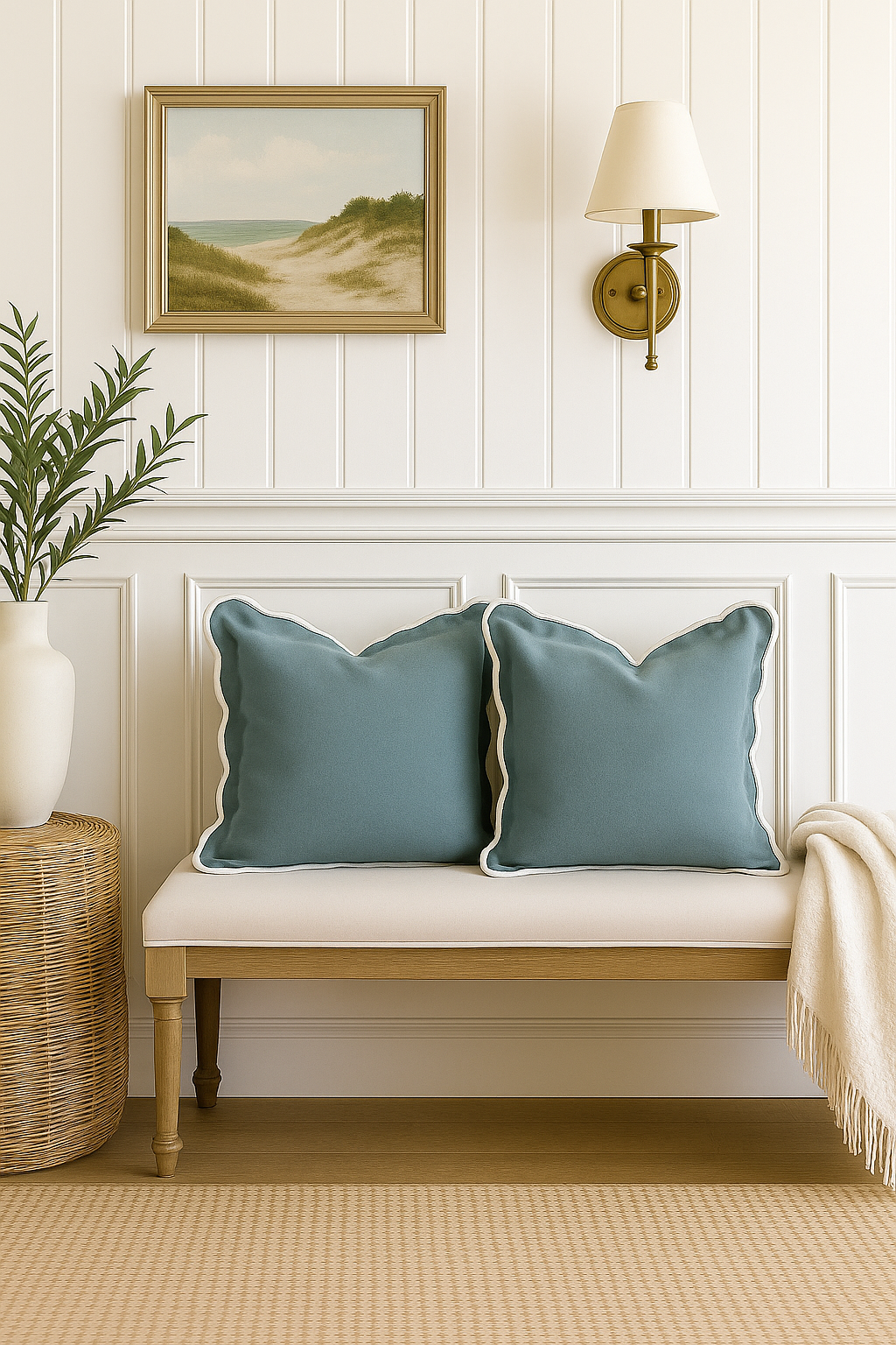 Velveteen Piped Scallop Edge Cushion Cover - Blue