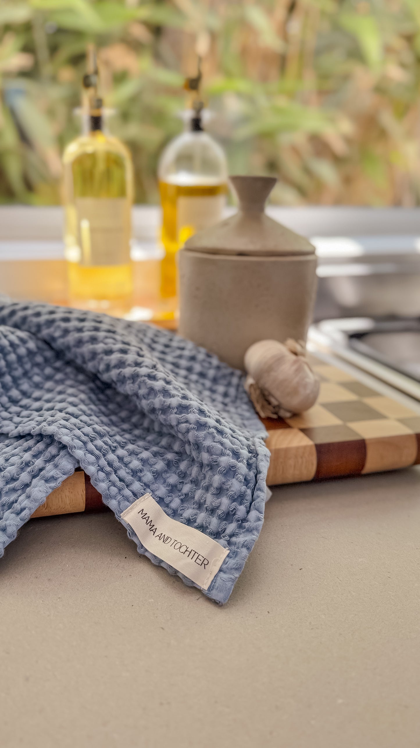 100% Organic Cotton Rustic Waffle Tea Towel - Blue