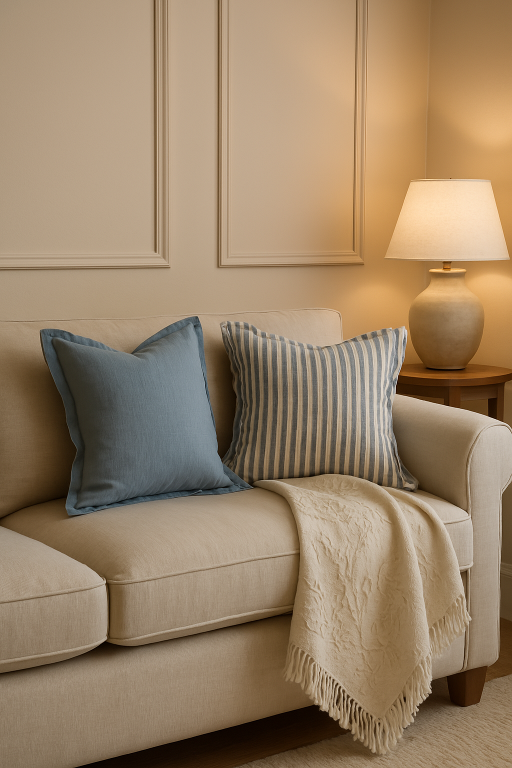Pure French Linen Cushion Cover with Flange Detail - Stone Blue
