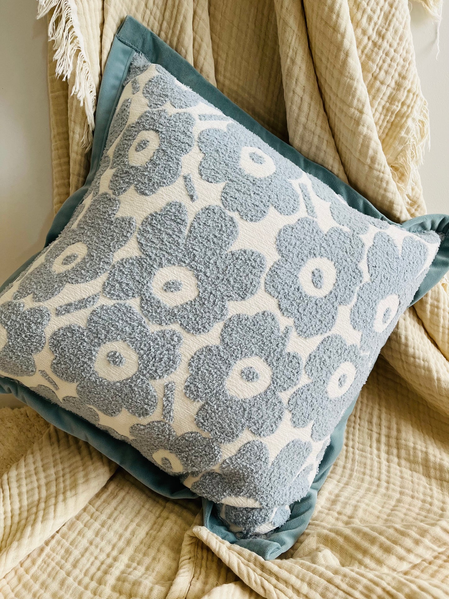 Velvet Luxe Floral Cushion Cover - Blue