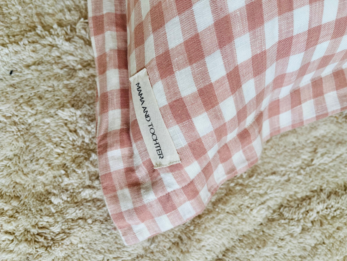 Pure French Linen Cushion Cover with Flange Detail - Blush Gingham