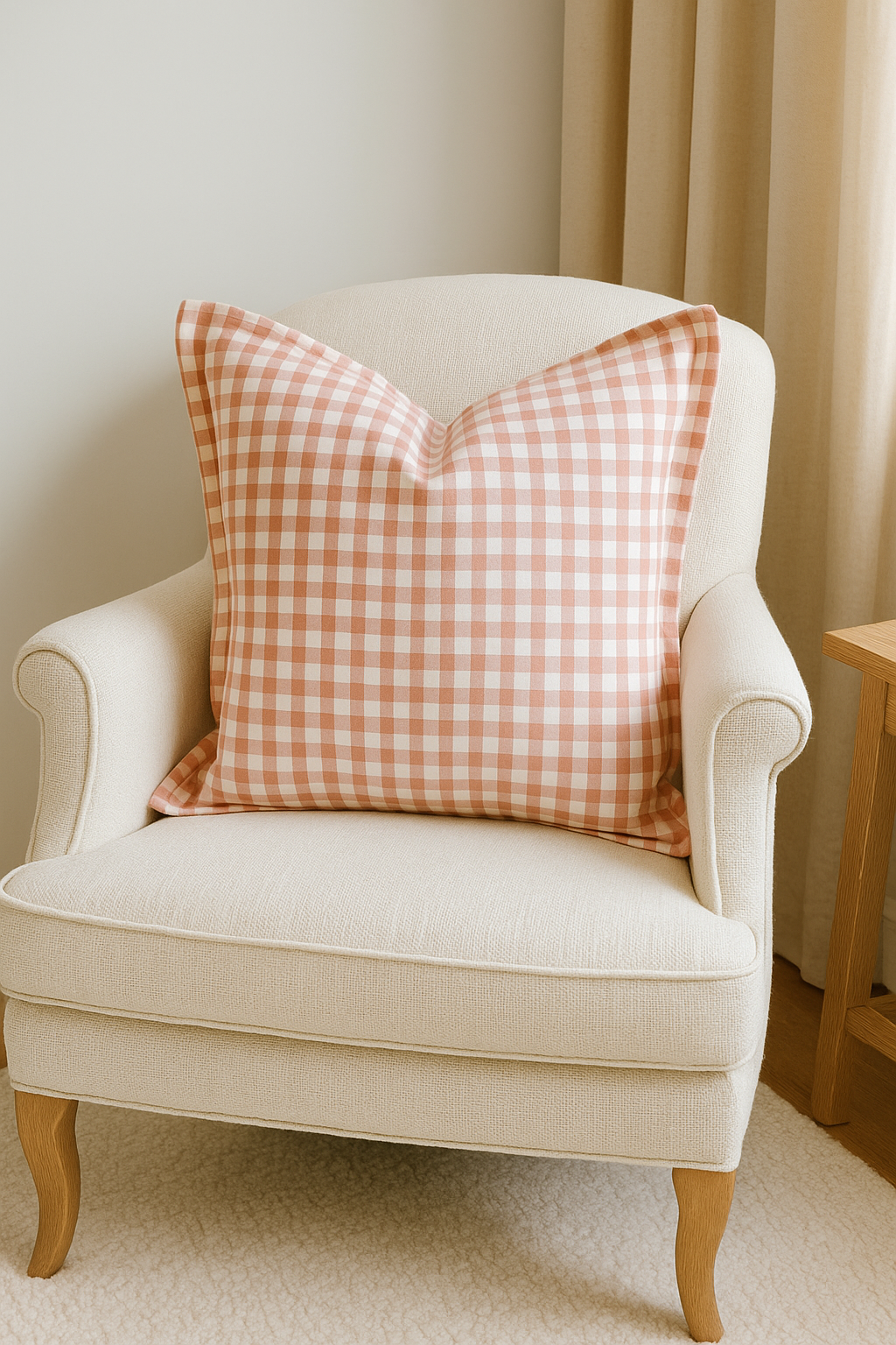 Pure French Linen Cushion Cover with Flange Detail - Blush Gingham