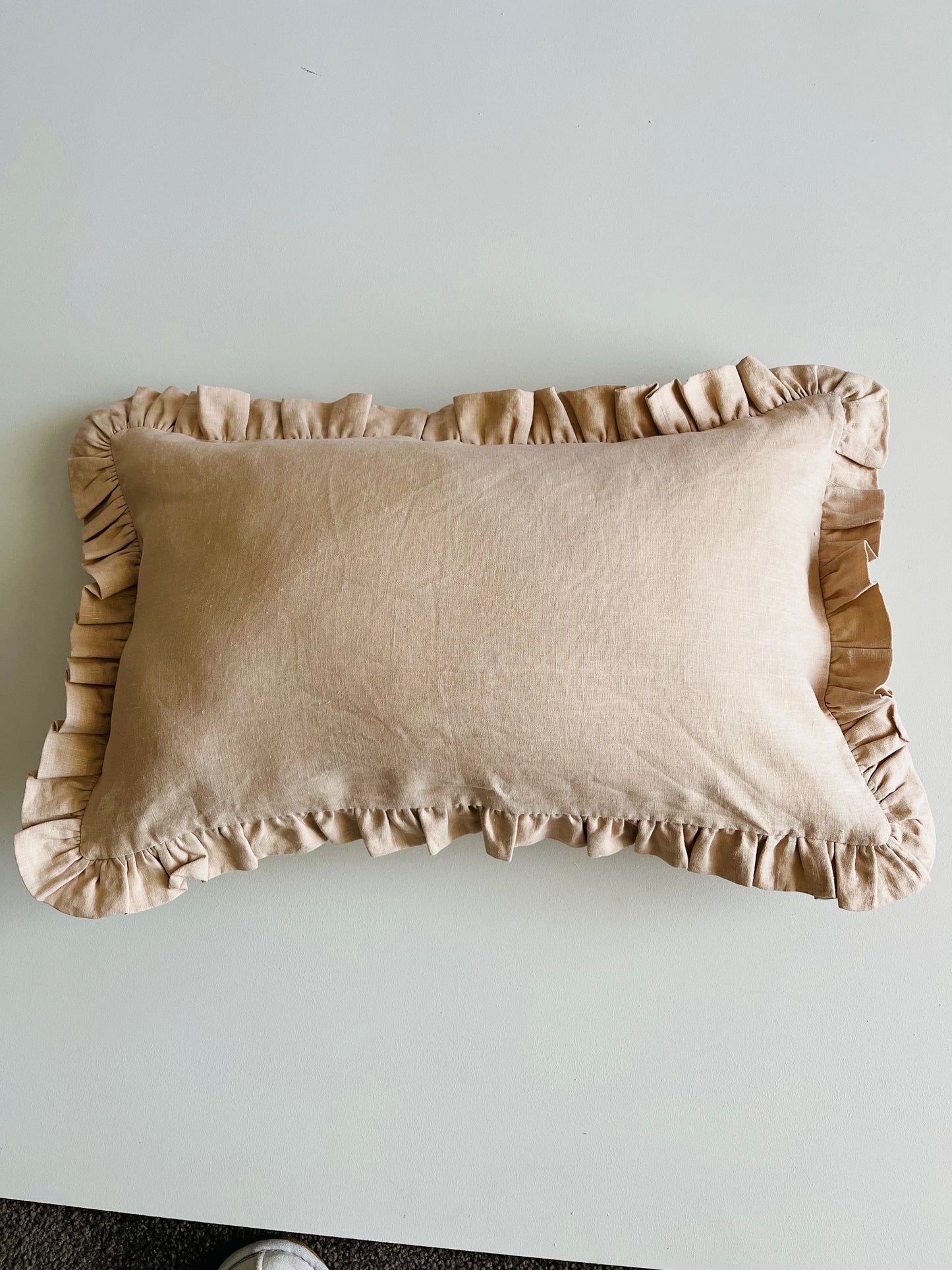 Pure French Linen Ruffle Lumbar Cushion Cover - Blush 20% OFF DISCOUNTED