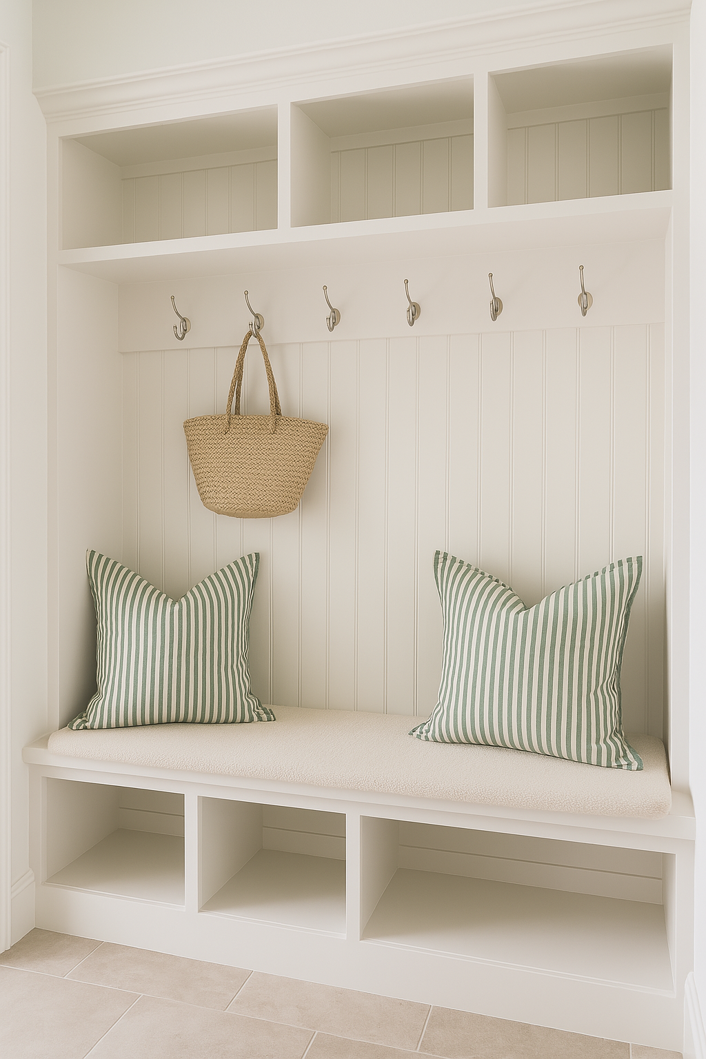 Pure French Linen Cushion Cover with Flange Detail - Celtic Green Stripe