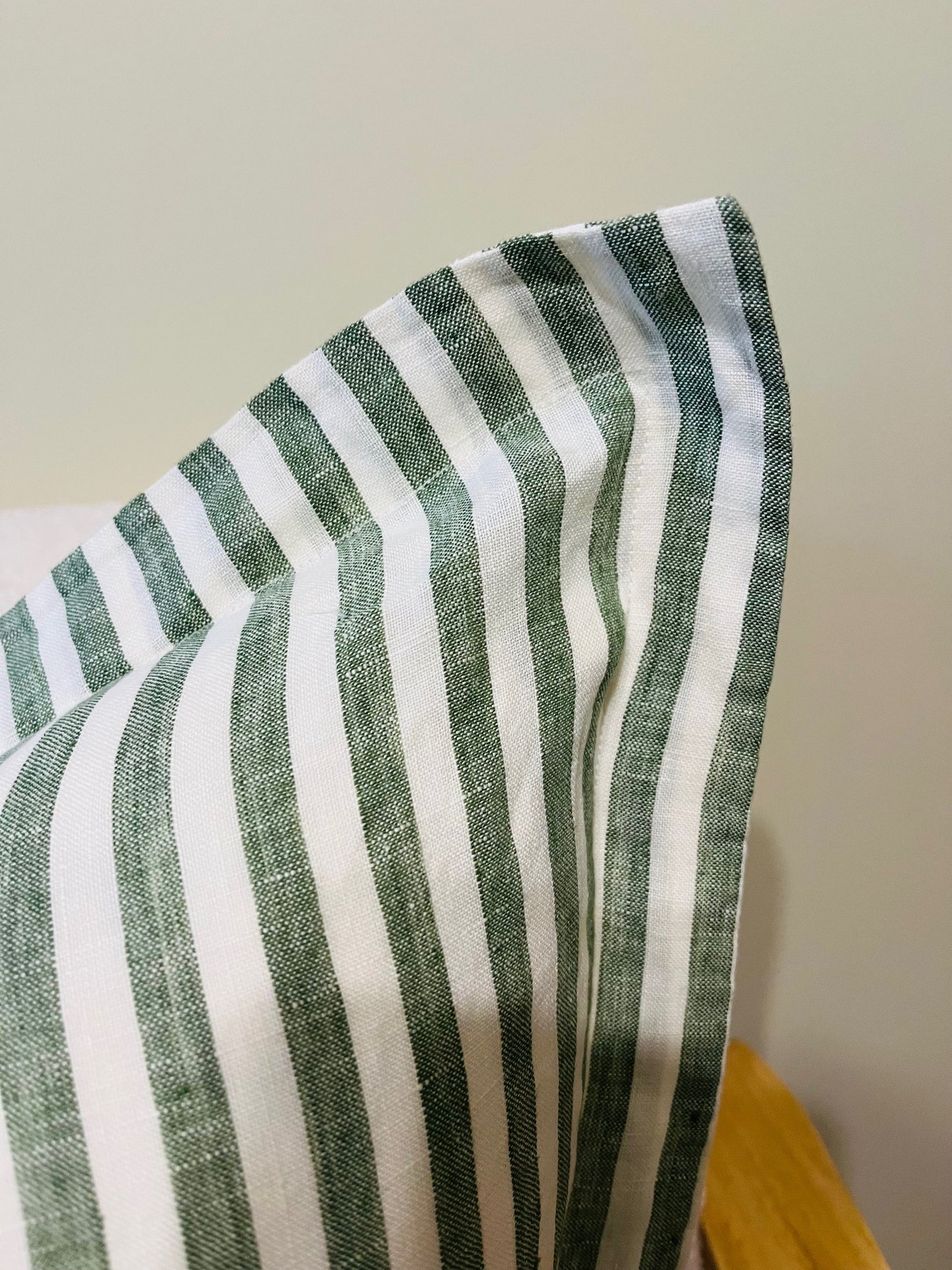 Pure French Linen Cushion Cover with Flange Detail - Celtic Green Stripe