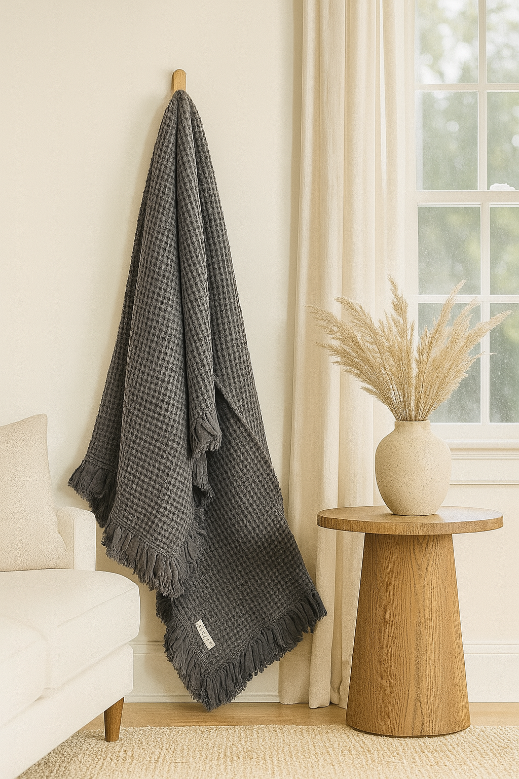 Organic Cotton Rustic Waffle Throw Blanket - Charcoal