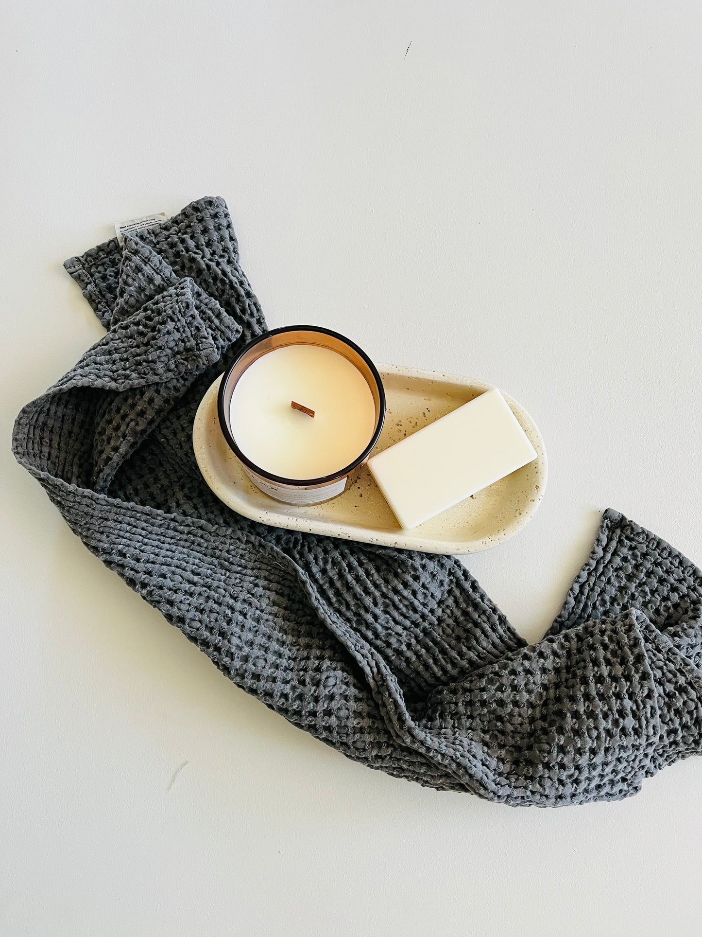 100% Organic Cotton Rustic Waffle Standard Tea Towel - Hand Towel - Charcoal