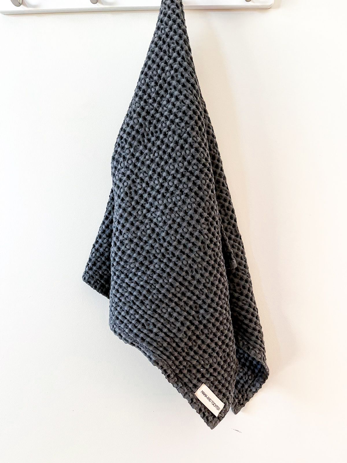 100% Organic Cotton Rustic Waffle Tea Towel Extra Large - Charcoal