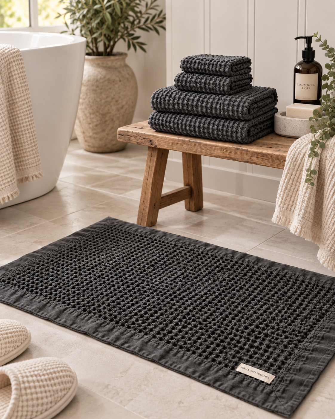 Organic Cotton Waffle Bathroom Bundle - Charcoal