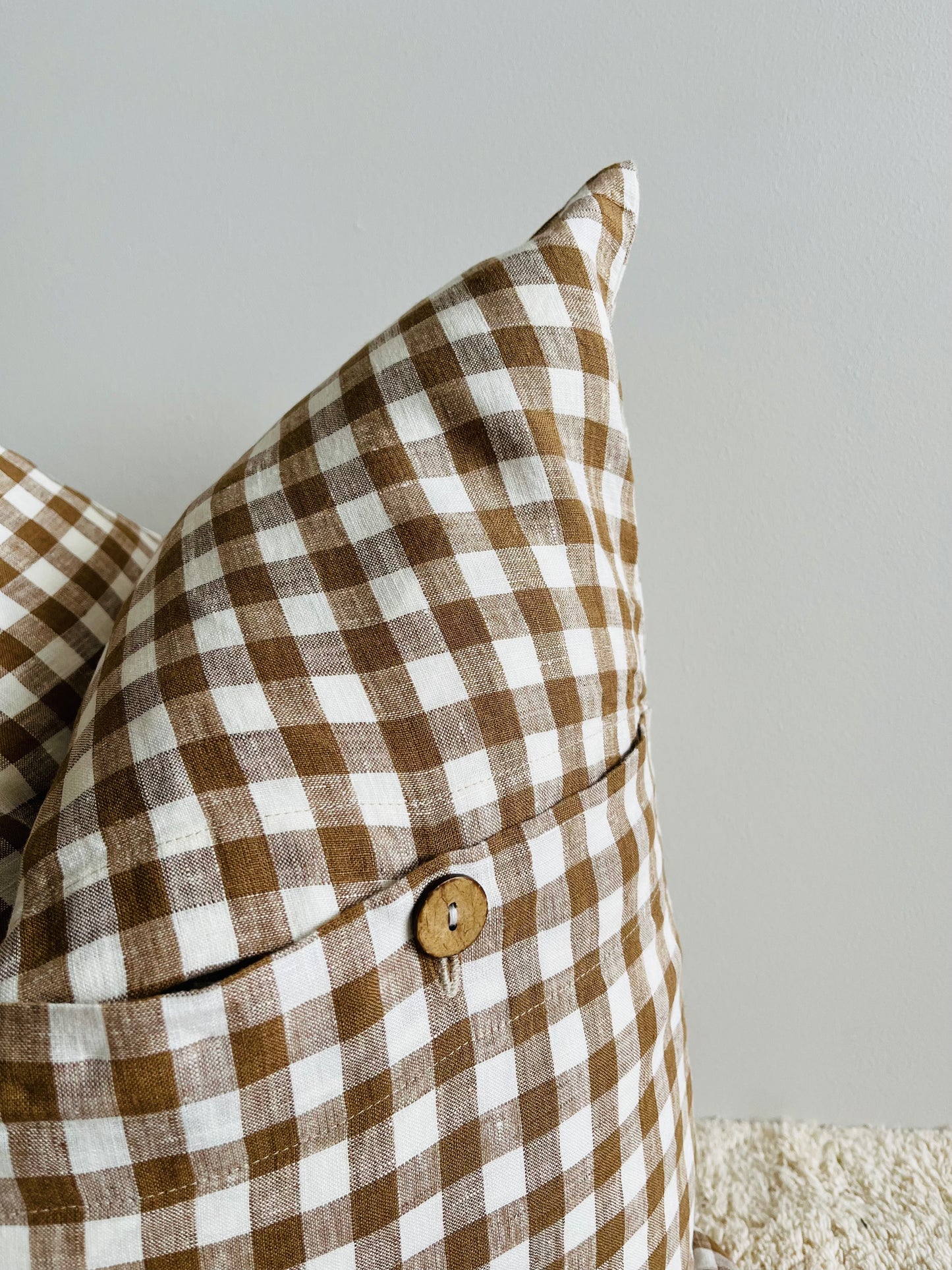 Pure French Linen Cushion Cover - Chocolate Gingham