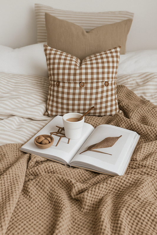 Pure French Linen Cushion Cover - Chocolate Gingham