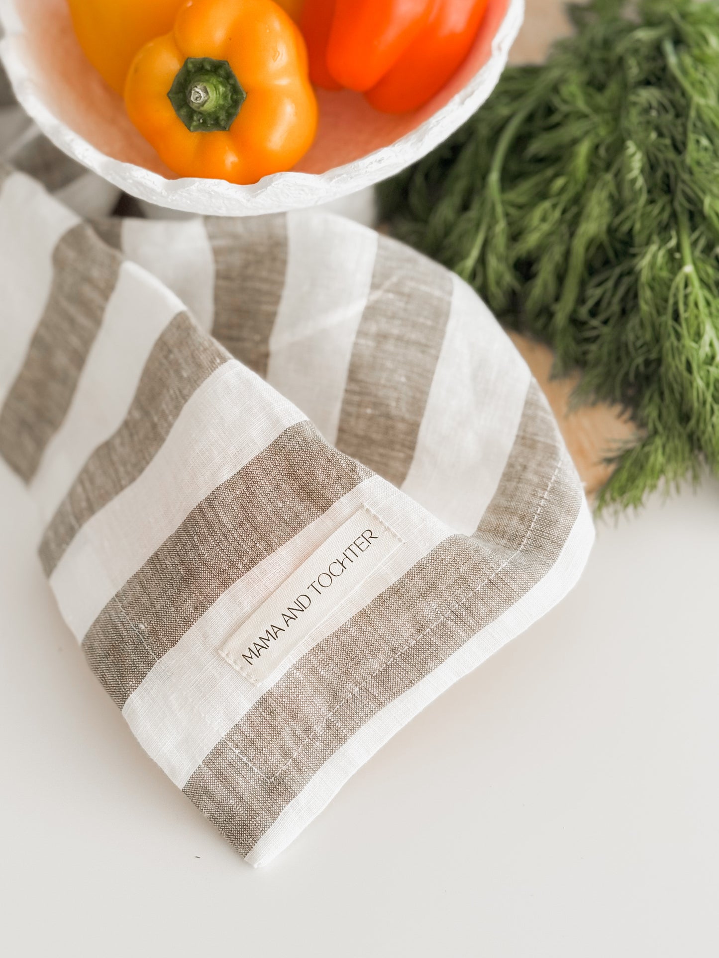 Pure French Linen Tea Towel - Wide Olive Stripe