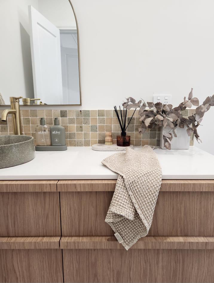 100% Organic Cotton Rustic Waffle Standard Tea Towel - Hand Towel - Natural