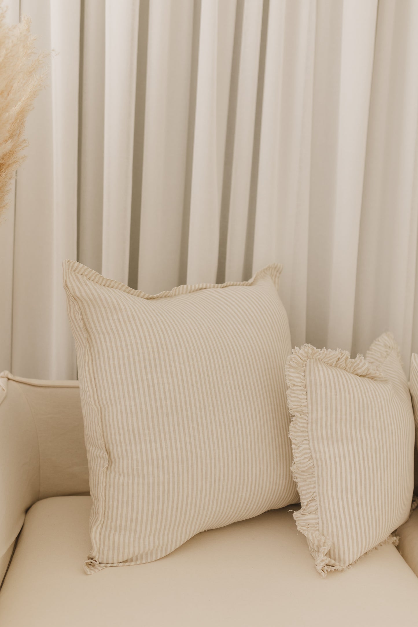 Pure French Linen Euro Cushion Cover - Nature Pinstripes