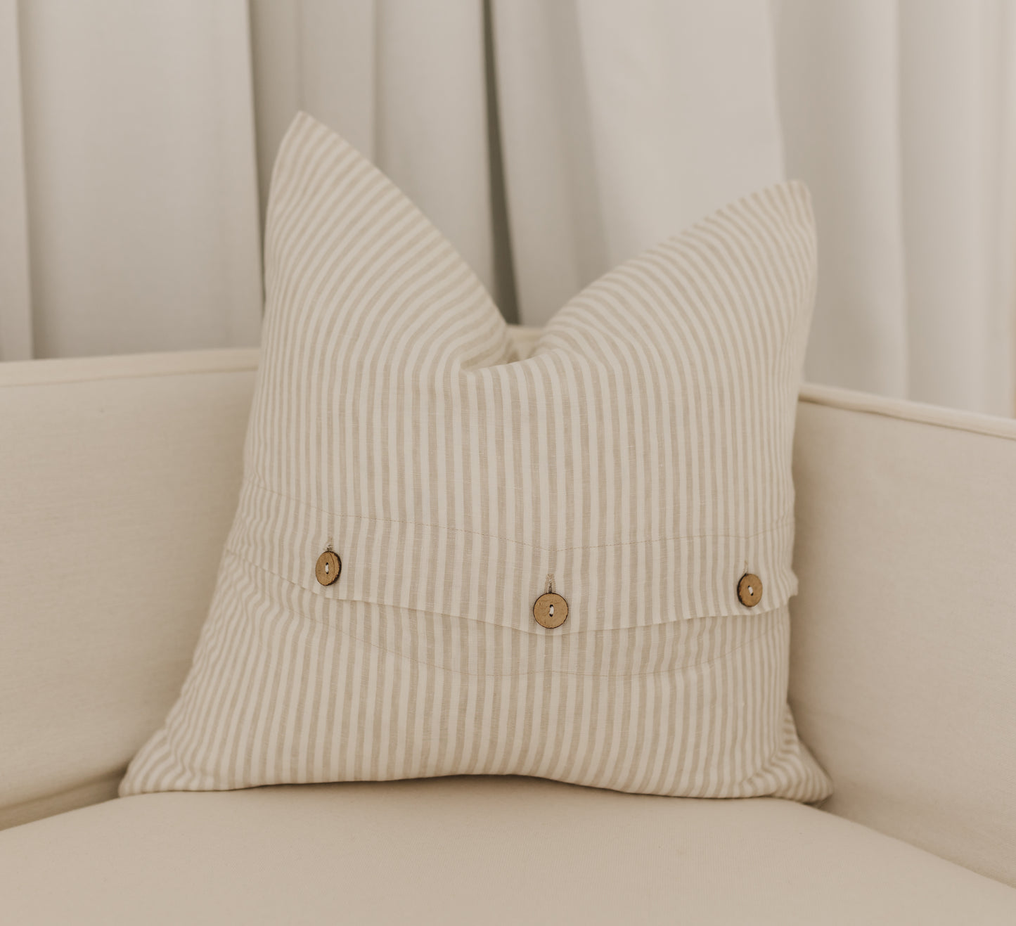 Pure French Linen Cushion Cover - Nature Pinstripe