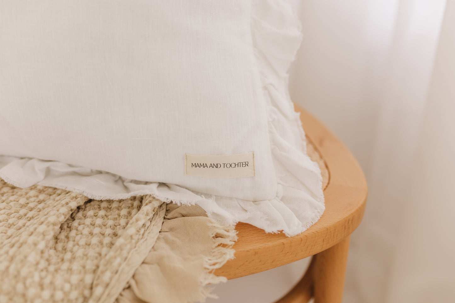Pure French Linen Frayed Edge Ruffle Cushion Cover - White