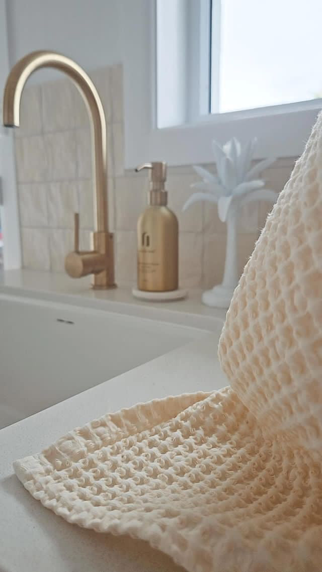 100% Organic Cotton Rustic Waffle Standard Tea Towel - Hand Towel - Cream