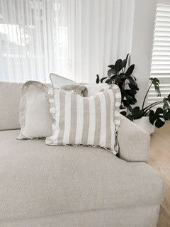Pure Linen Reversible Ruffle Cushion Cover - Natural Wide Stripe - Natural