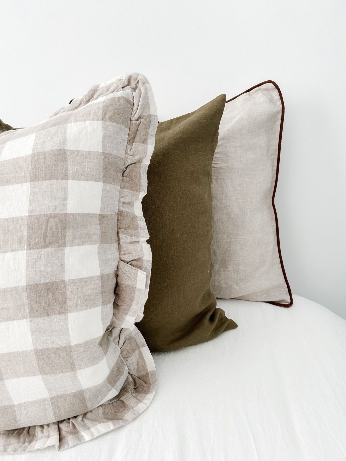 Pure Linen Ruffle Cushion Cover - Natural Gingham