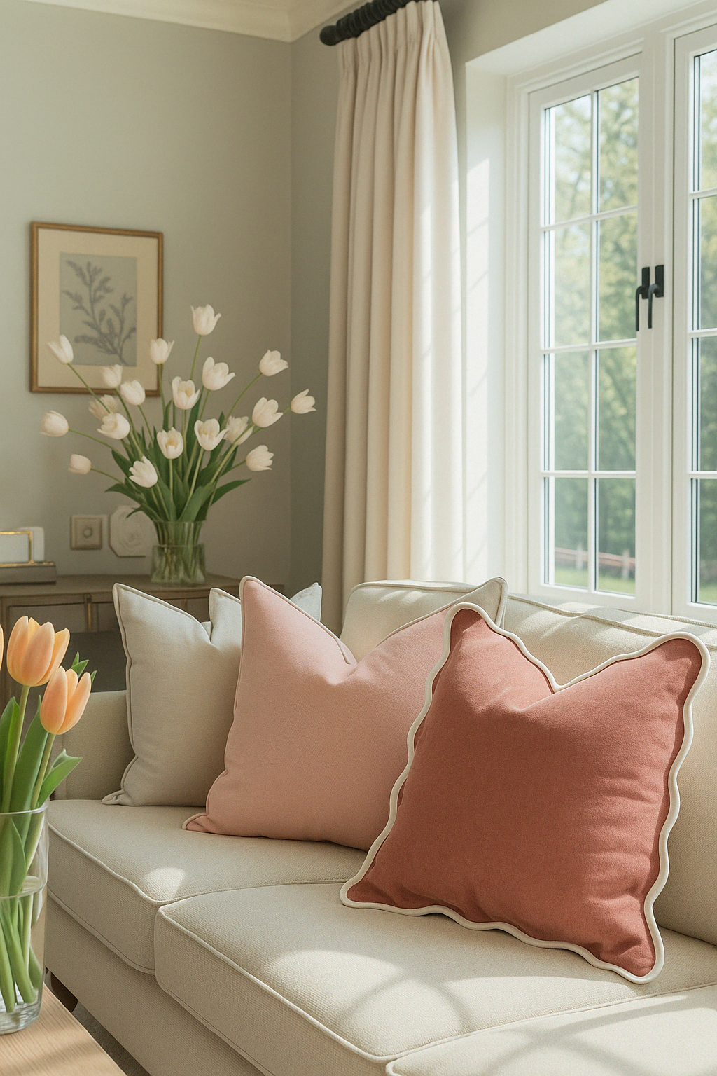Velveteen Piped Scallop Edge Cushion Cover - Desert Rose