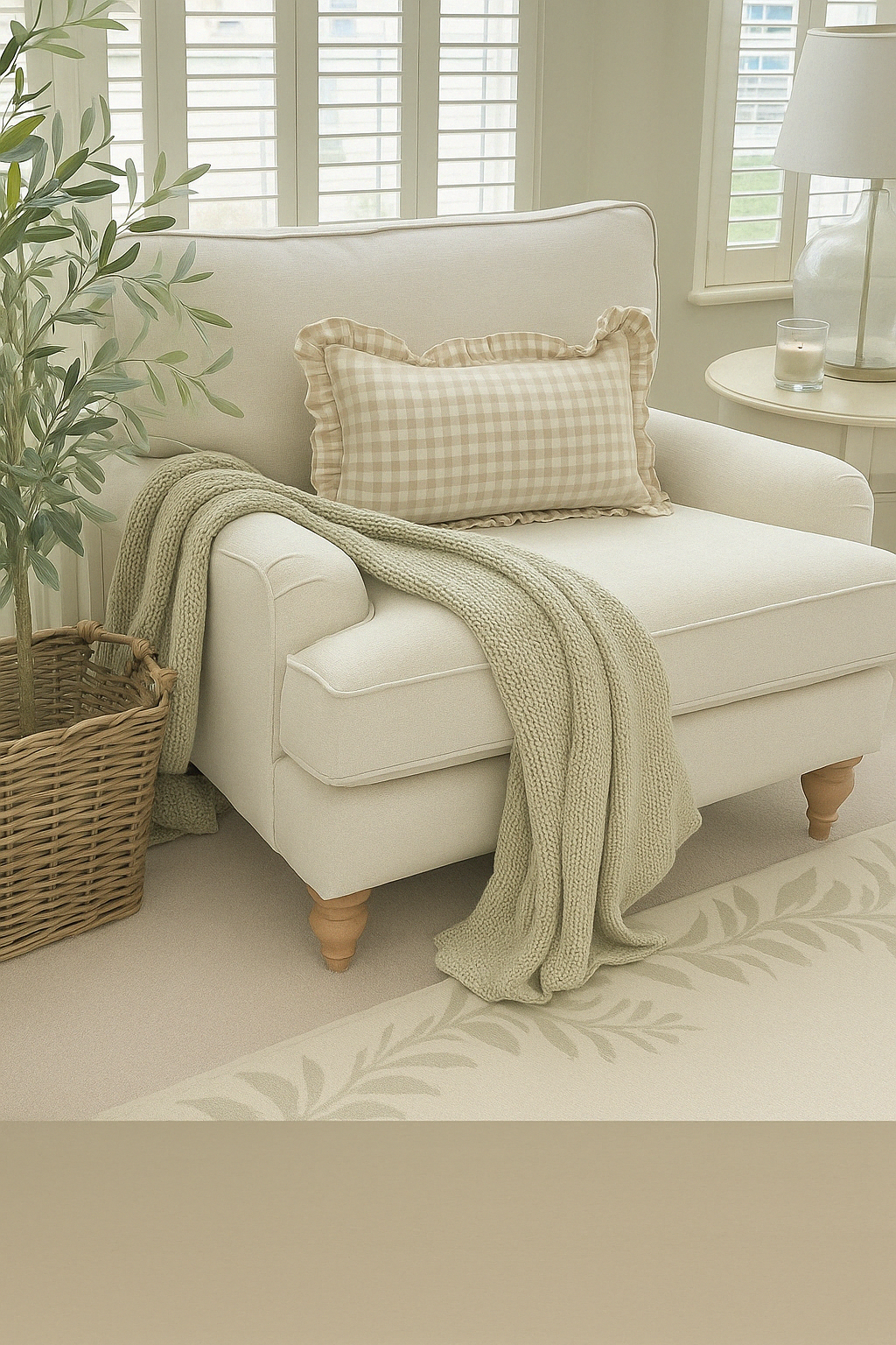 Pure French Linen Ruffle Lumbar - Dove Grey Gingham