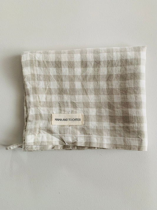 Pure French Linen Tea Towel - Dove Grey Gingham
