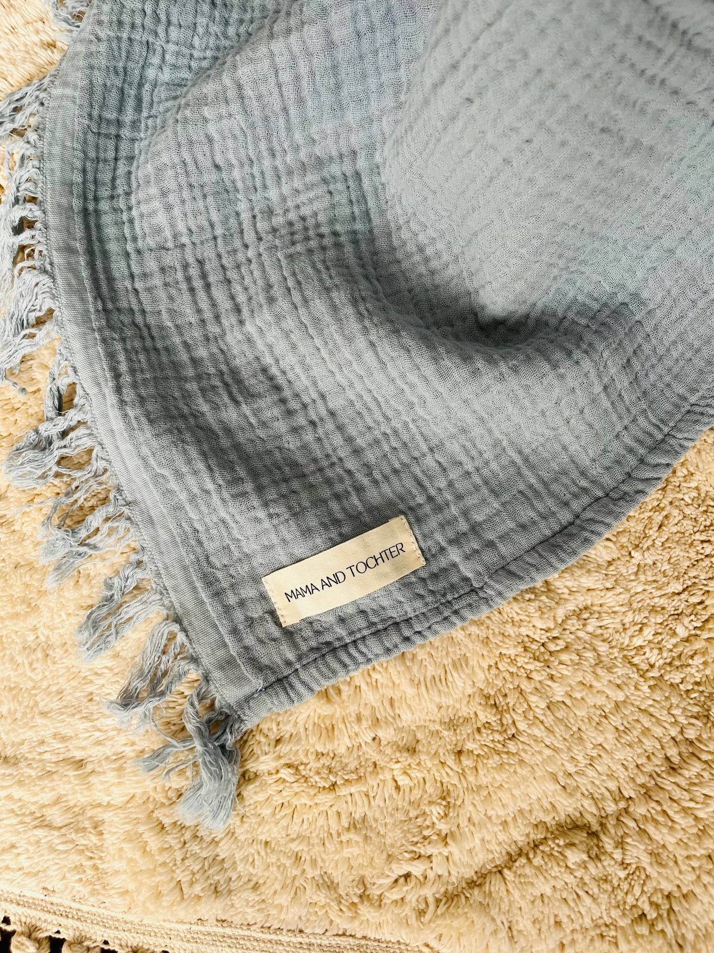 Organic Cotton Muslin 4 Layer Throw Blanket - Dusty Blue