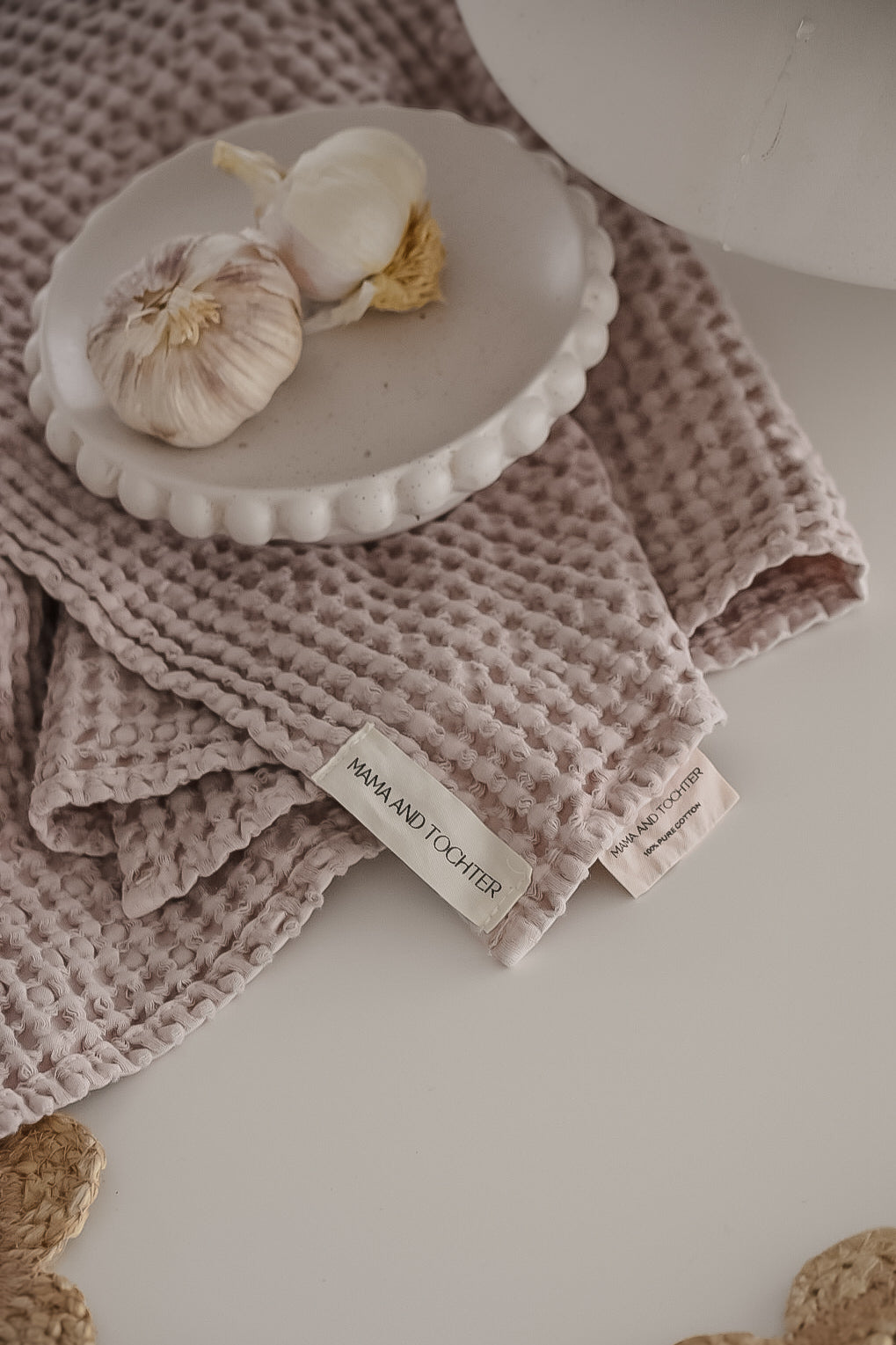 100% Organic Cotton Rustic Waffle Tea Towel - Dusty Pink