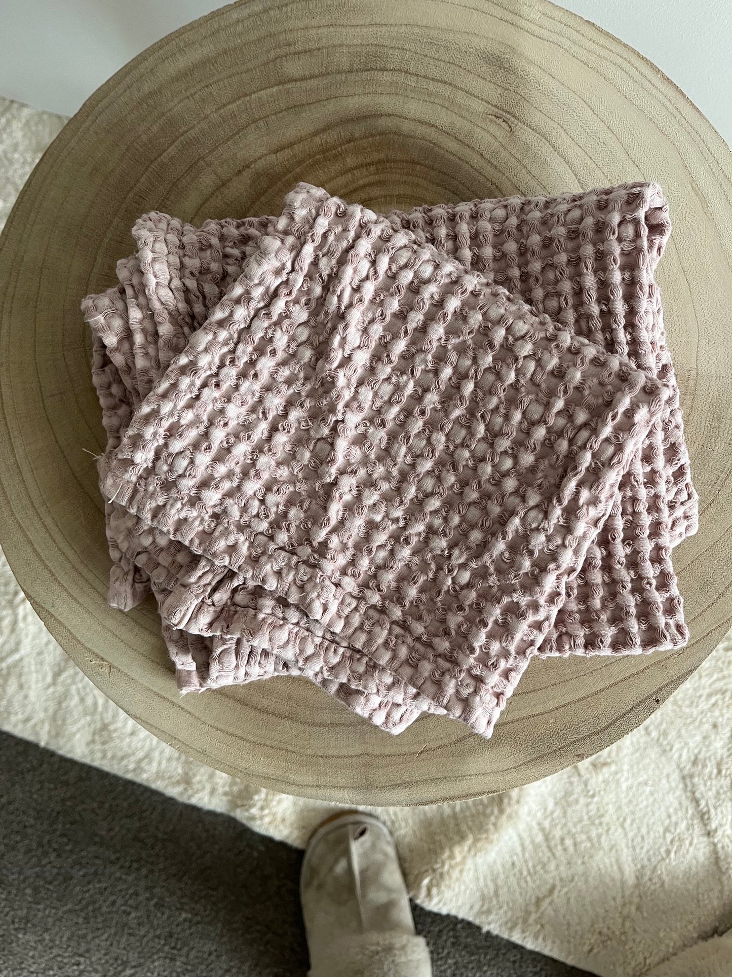 100% Organic Cotton Rustic Waffle Standard Tea Towel - Hand Towel - Dusty Pink