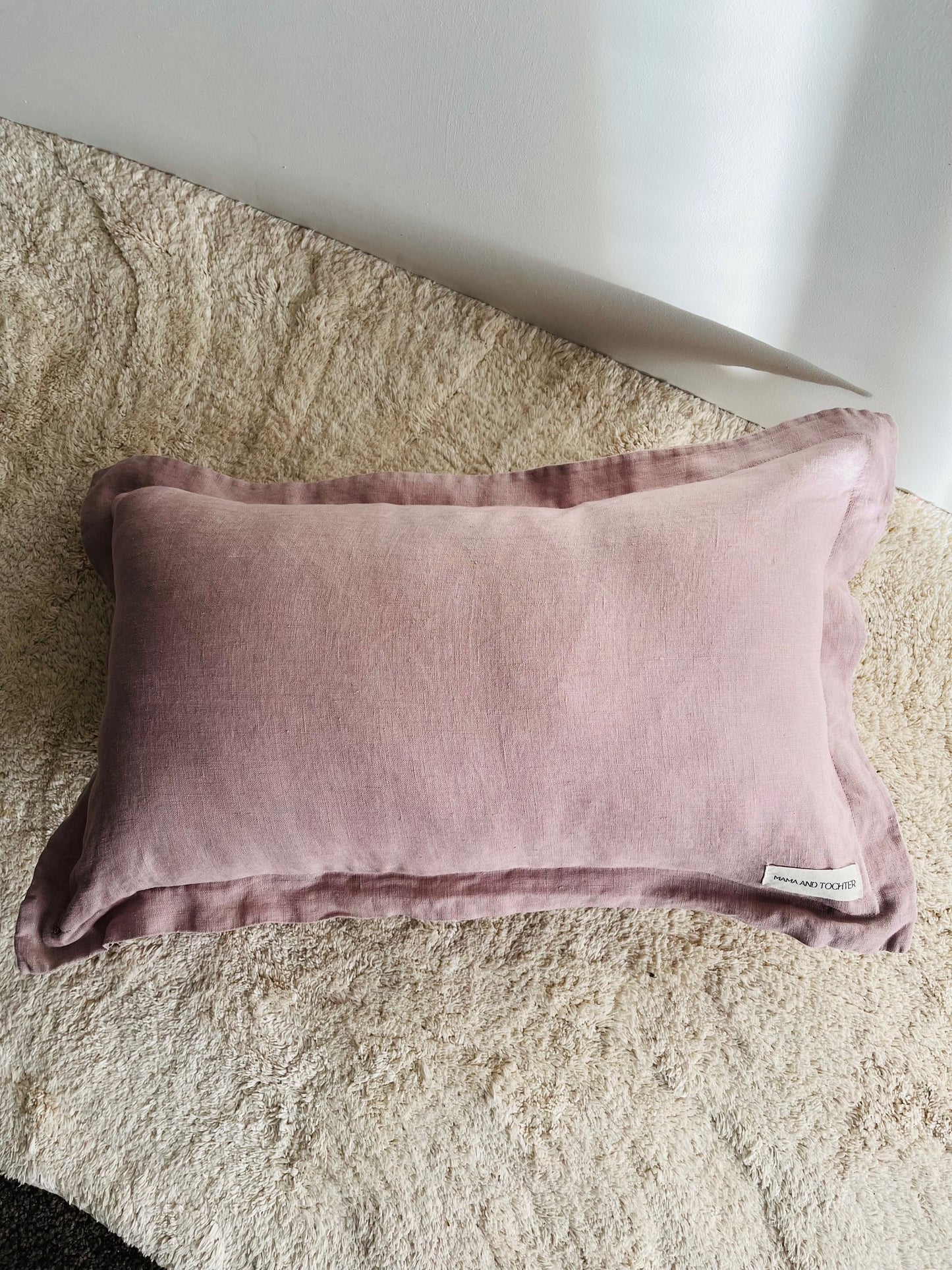 Pure French Linen Lumbar Cushion Cover with Flange Detail - Dusty Rose