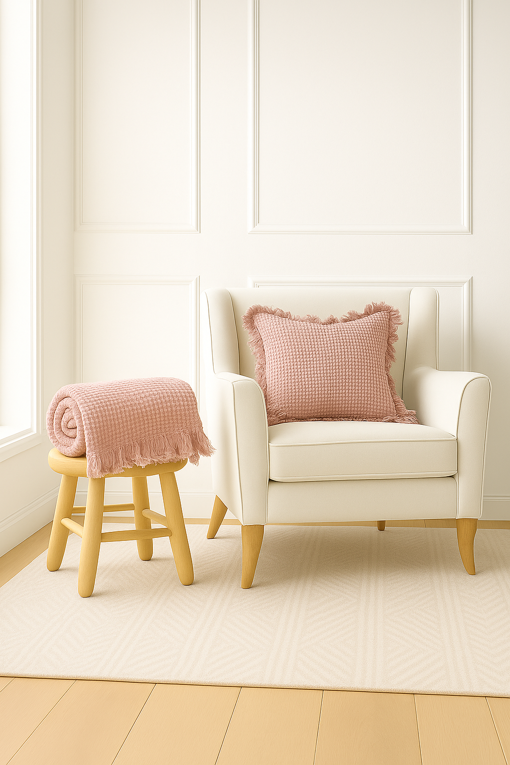 Organic Cotton Waffle Ruffle Cushion Cover - Dusty Pink