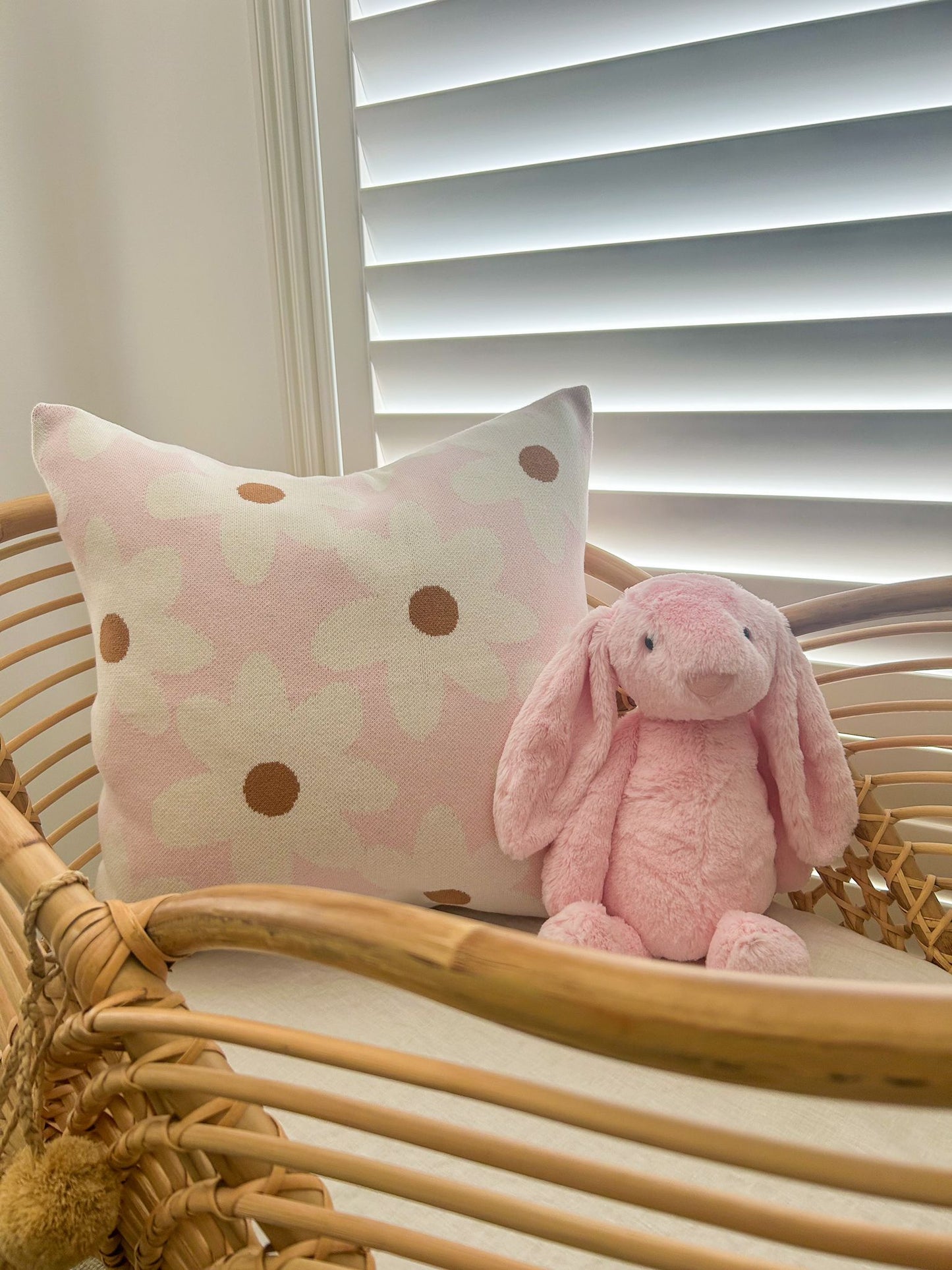 100% Organic Cotton Jacquard Knit Cushion Cover - Floral - 50% OFF